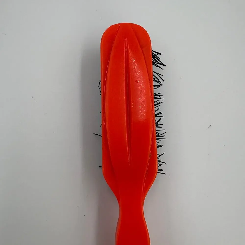 Vintage Orange Plastic Hair Brush Black Bristles Faceted Handle